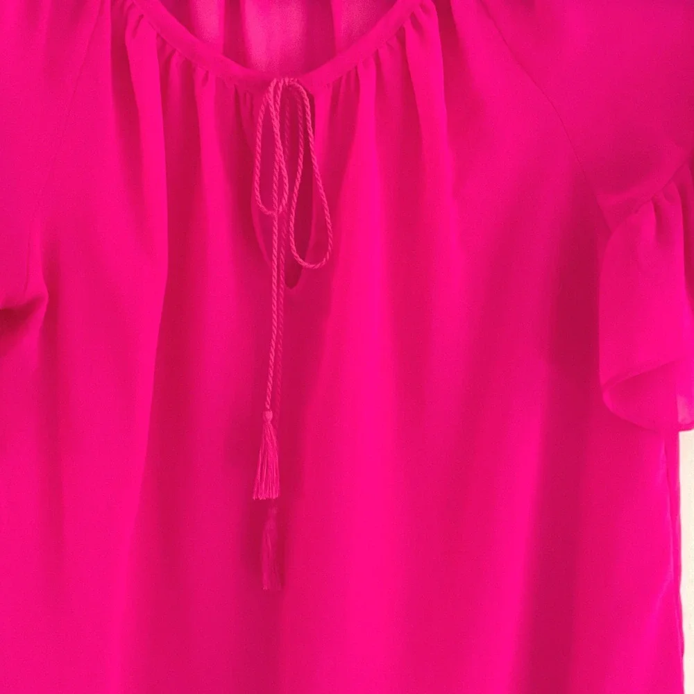 MILLY for design nation womens blouse sheer hot pink Bright ruffle XS maximalist